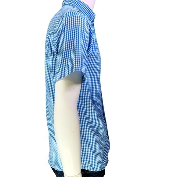 AFTCO Mens Button Down Shirt Lightweight Blue Check Short Sleeve Size S - Picture 7 of 10